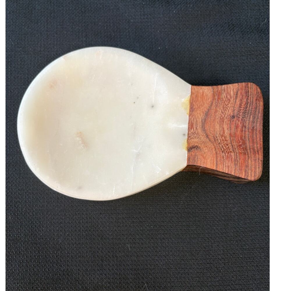 Handcrafted White Marble & Acacia Wood Spoon Rest Kitchen Decor